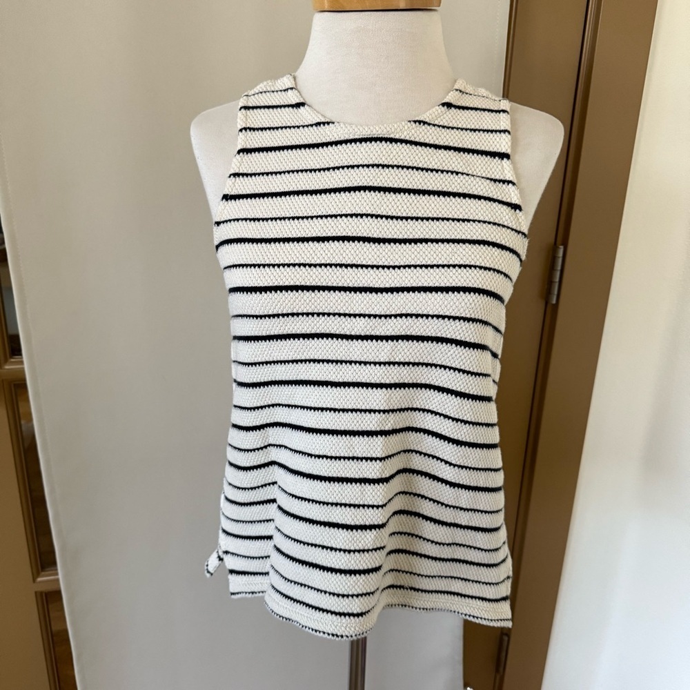 Madewelll Womens XS White‎ Black Stripe High Neck Tank Top with Tie